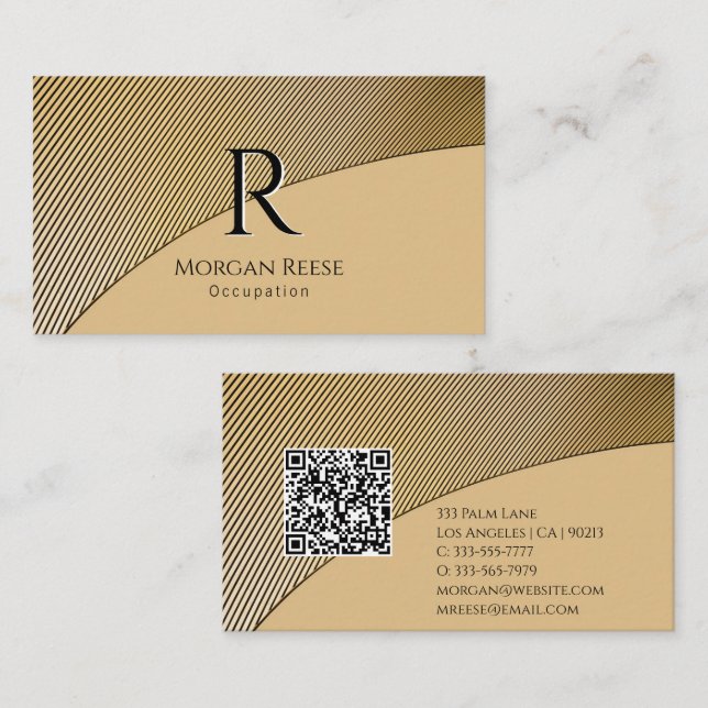 Gold Design, Name & Monogramm, QR-Code Visitenkarte (Vorne/Hinten)