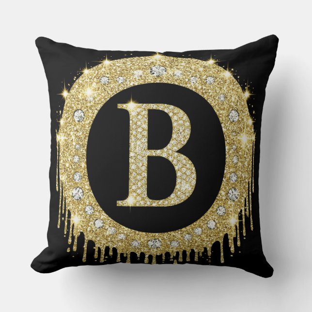 Gold Diamant B Buchstabe Monogramm Personal Kissen (Vorderseite)