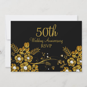 Gold-Diamant-Blumenwirbel 50. Jubiläum RSVP Einladung