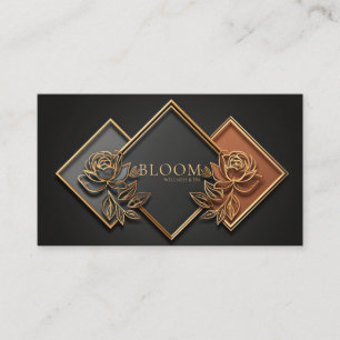 Gold Diamant Floral Farbblock Mitternacht Schwarz Visitenkarte