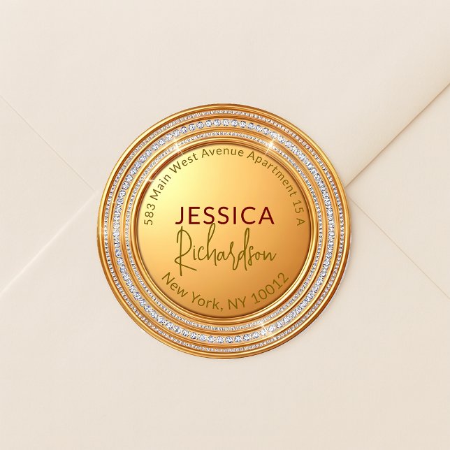 Gold Diamant Frame Round-Return-Address-Label Runder Aufkleber (Von Creator hochgeladen)