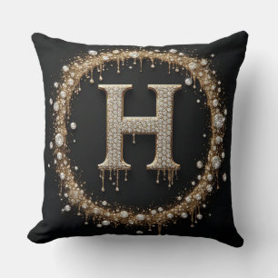 Gold Diamant H Buchstabe Monogramm Kissen