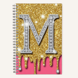 Gold-Diamant-Initial M Rosa Hintergrund Geschenkid Notizbuch