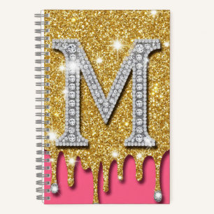 Gold-Diamant-Initial M Rosa Hintergrund Geschenkid Notizbuch