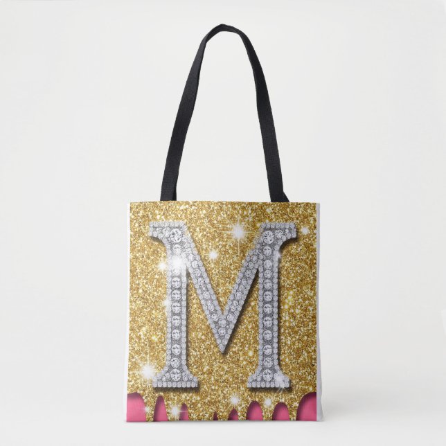 Gold-Diamant-Initiale M Rosa Hintergrund Geschenki (Vorderseite)