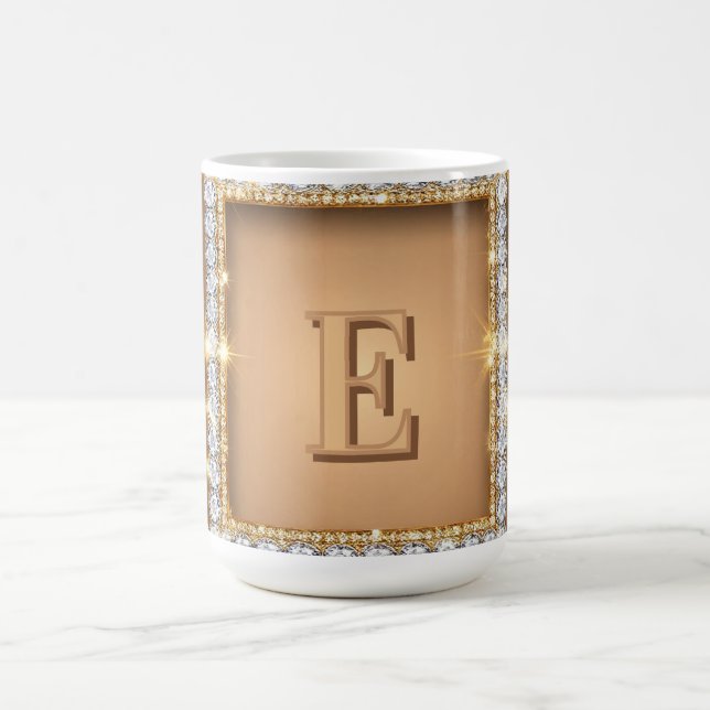 ✨ Gold-Diamant-Monogramm-Design mit individuellem  Kaffeetasse (Mittel)