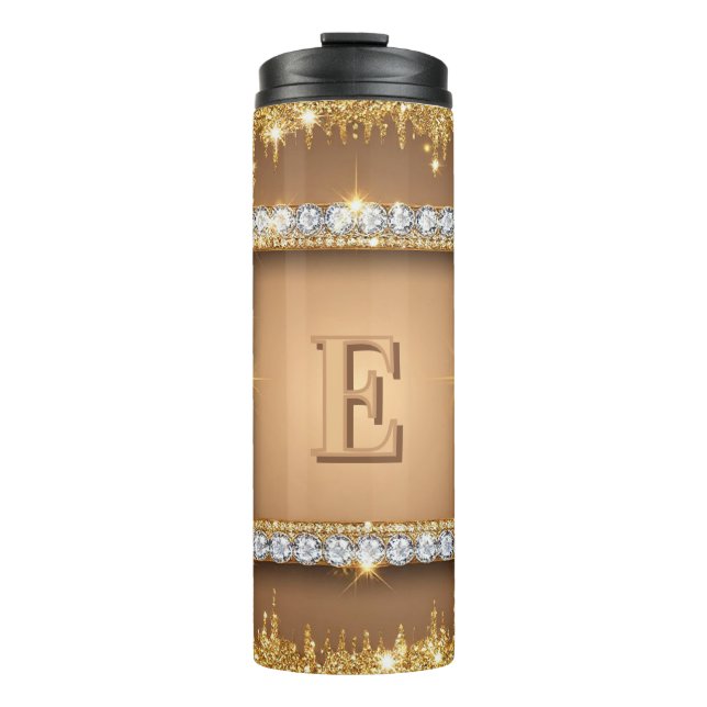 ✨ Gold-Diamant-Monogramm-Design mit individuellem  Thermosbecher (Vorderseite)