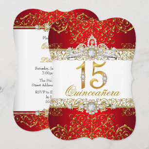 Gold-Diamant-Rot-Glamour-Quinceanera-Einladung Einladung