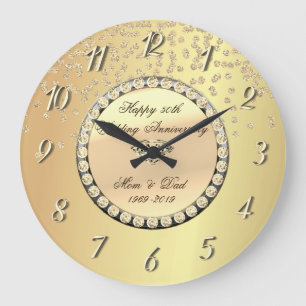 Gold Diamanten 25. Hochzeitstag Große Wanduhr
