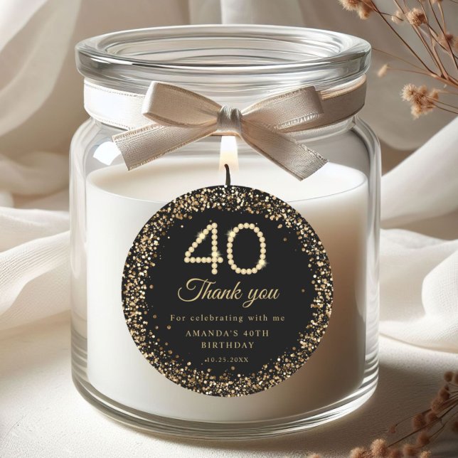 Gold Diamanten 40. Geburtstag Danke Aufkleber (Gold Diamonds 40th Birthday Party Thank you stickers)