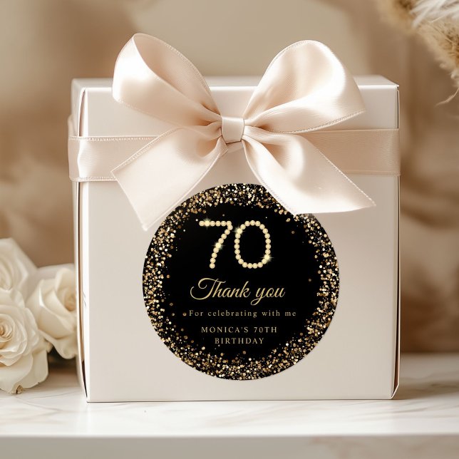 Gold Diamanten 70. Geburtstag Danke Aufkleber (Gold Diamonds 70th Birthday Party thank you stickers)