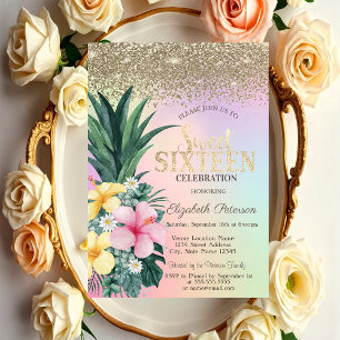 Gold Diamanten, Ananas Holografisch Sweet 16 Einladung