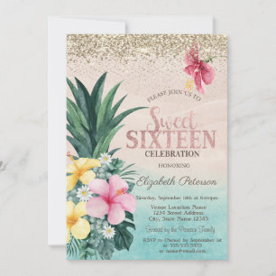 Gold Diamanten, Ananas Strand Sweet 16 Einladung