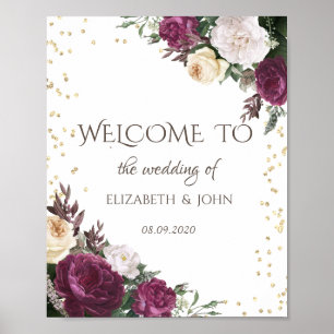 Gold Diamanten Bordeaux Floral Save The Date Poster