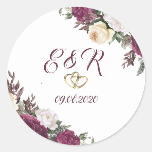 Gold Diamanten Bordeaux Florale Herzen Hochzeit Runder Aufkleber