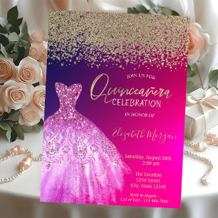 Gold Diamanten, Eleganter Chic Kleid Quinceañera Einladung