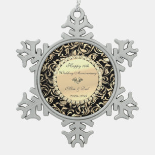 Gold Diamanten Floral 10. Hochzeitstag Schneeflocken Zinn-Ornament