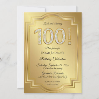 Gold & Diamanten zum 100. Geburtstag Einladung