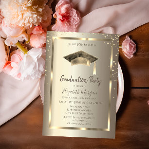 Gold Diamantrahmen, Watercolor Grad Cap Gold Einladung