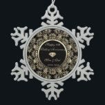 Gold Diamond 10. Hochzeitstag Schneeflocken Zinn-Ornament<br><div class="desc">Elegante goldblütige Wirbel 10. Hochzeitstag Schmuck.</div>