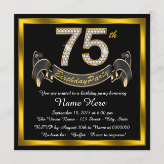 Gold Diamond 75. Geburtstagsparty Einladung