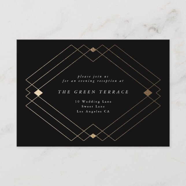 Gold Diamond Black Geometric Deko Gatsby Wedding Begleitkarte (Vorderseite)