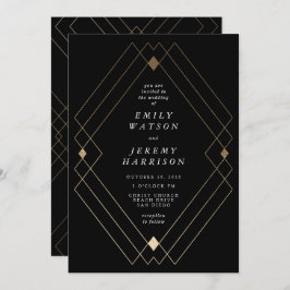 Gold Diamond Black Geometric Deko Gatsby Wedding Einladung