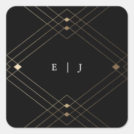 Gold Diamond Black Geometric Deko Gatsby Wedding Quadratischer Aufkleber