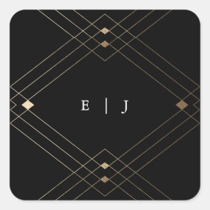 Gold Diamond Black Geometric Deko Gatsby Wedding Quadratischer Aufkleber