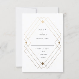 Gold Diamond Black Geometric Deko Gatsby Wedding RSVP Karte