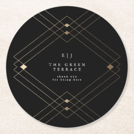 Gold Diamond Black Geometric Deko Gatsby Wedding Runder Pappuntersetzer
