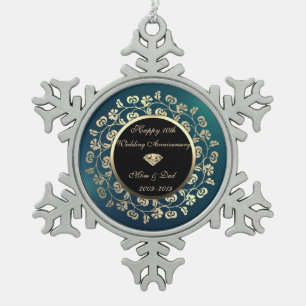 Gold Diamond, Blumengrün 10. Hochzeitstag Schneeflocken Zinn-Ornament