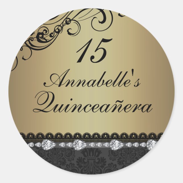 Gold Diamond & Damask Quinceanera Sticker (Vorderseite)