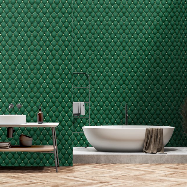 Gold Diamond Dark Emerald Green Tapete (Badezimmer)