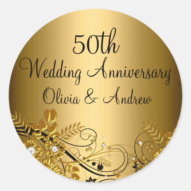 Gold Diamond Floral Swirl Sticker zum 50. Jubiläum (Vorderseite)