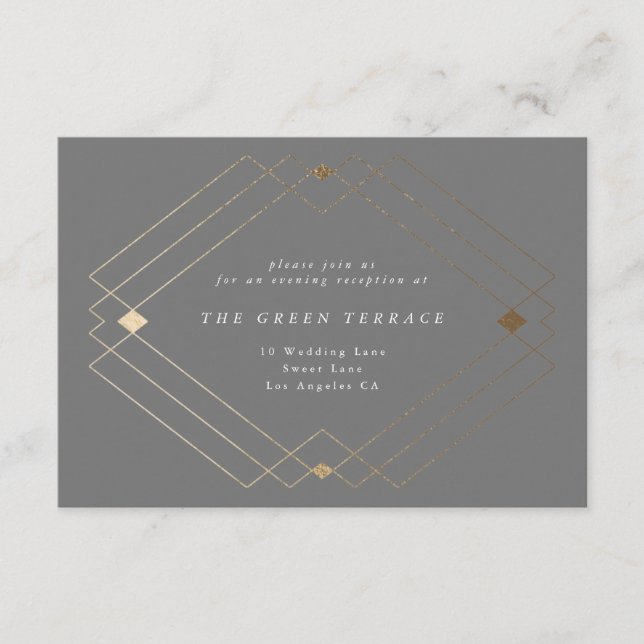Gold Diamond Gray Geometric Deko Gatsby Wedding Begleitkarte (Vorderseite)