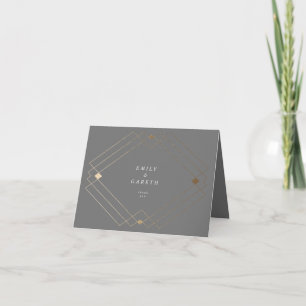 Gold Diamond Gray Geometric Deko Gatsby Wedding Dankeskarte