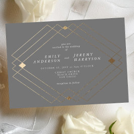 Gold Diamond Gray Geometric Deko Gatsby Wedding Einladung