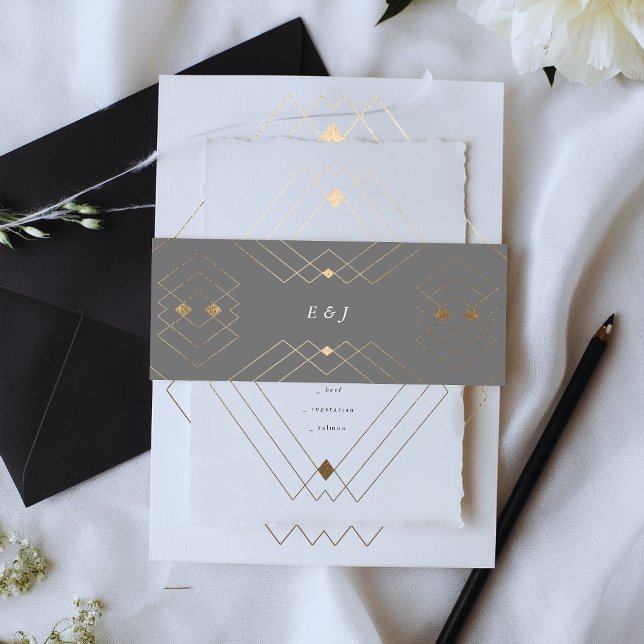 Gold Diamond Gray Geometric Deko Gatsby Wedding Einladungsbanderole (Von Creator hochgeladen)