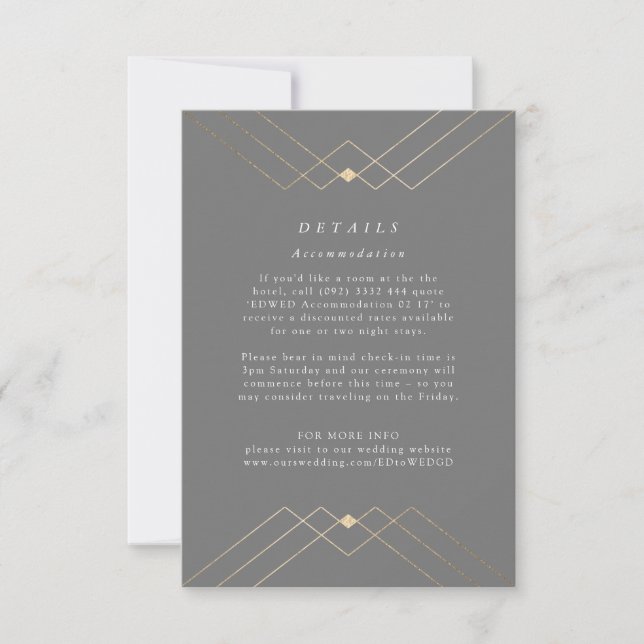 Gold Diamond Gray Geometric Deko Gatsby Wedding RSVP Karte (Vorderseite)