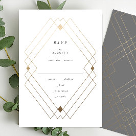 Gold Diamond Gray Geometric Deko Gatsby Wedding RSVP Karte