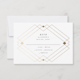 Gold Diamond Gray Geometric Deko Gatsby Wedding RSVP Karte