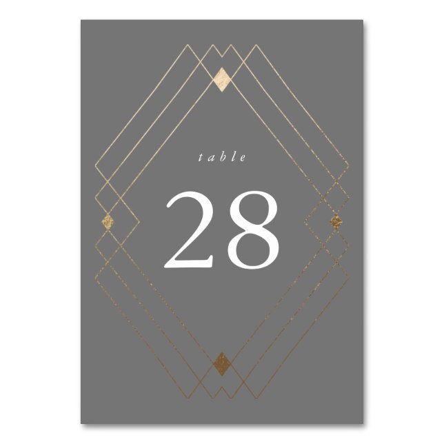 Gold Diamond Gray Geometric Deko Gatsby Wedding Tischnummer (Vorderseite)