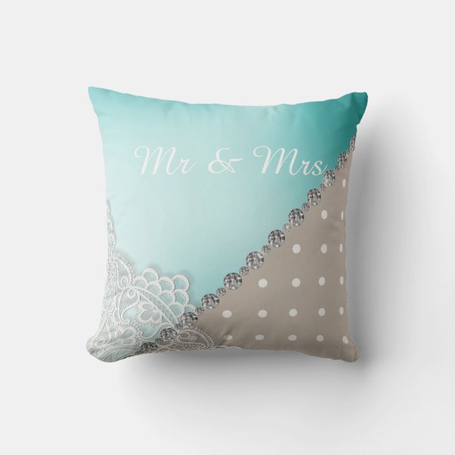 GOLD DIAMOND HERZ CUSHION WEDD Aqua Kissen (Vorderseite)