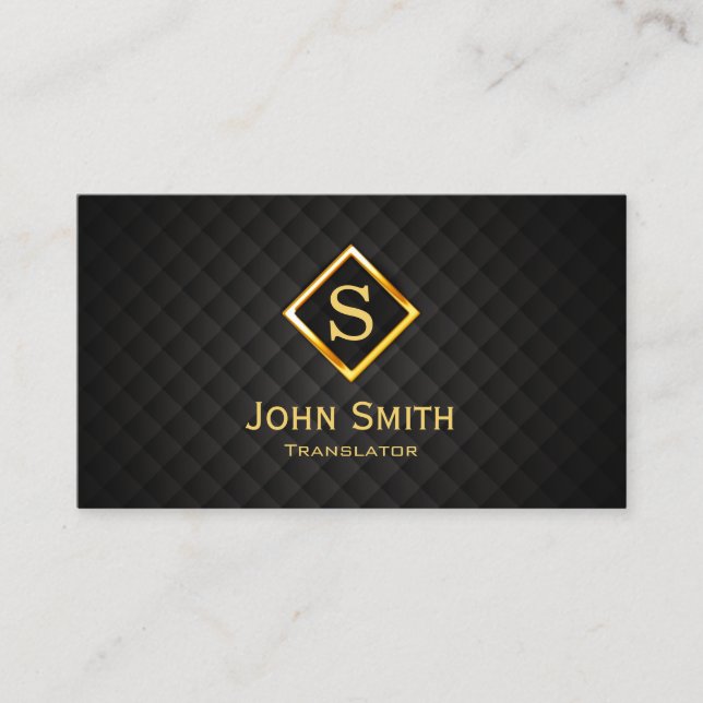 Gold Diamond Monogram Translator Business Card Visitenkarte (Vorderseite)
