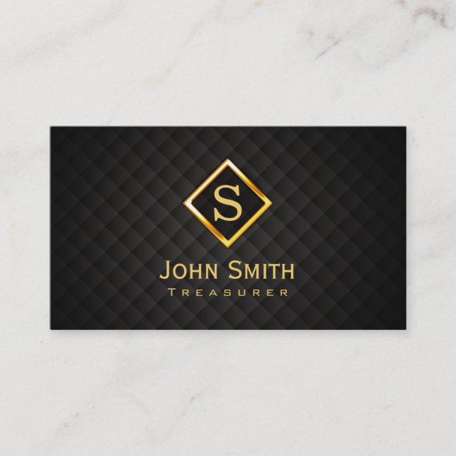 Gold Diamond Monogram Treasurer Business Card Visitenkarte (Vorderseite)