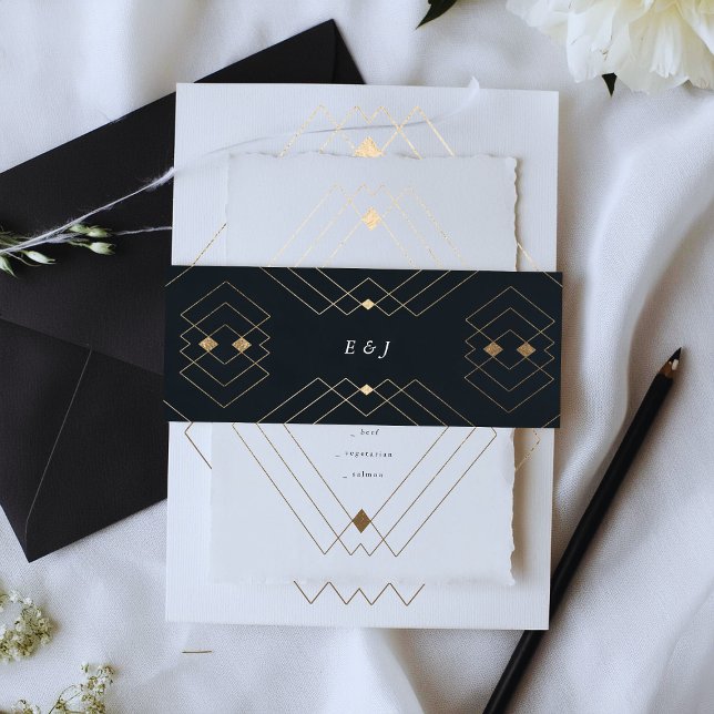 Gold Diamond Navy Geometric Deko Gatsby Wedding Einladungsbanderole (Von Creator hochgeladen)