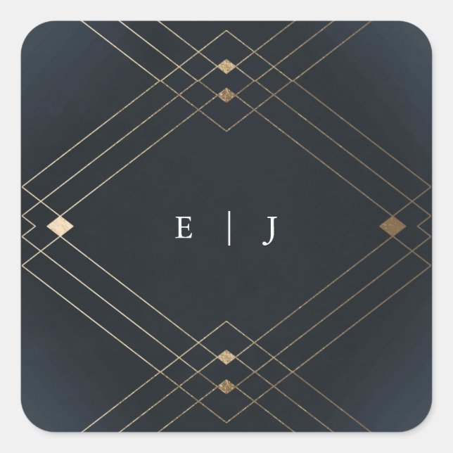 Gold Diamond Navy Geometric Deko Gatsby Wedding Quadratischer Aufkleber (Vorderseite)