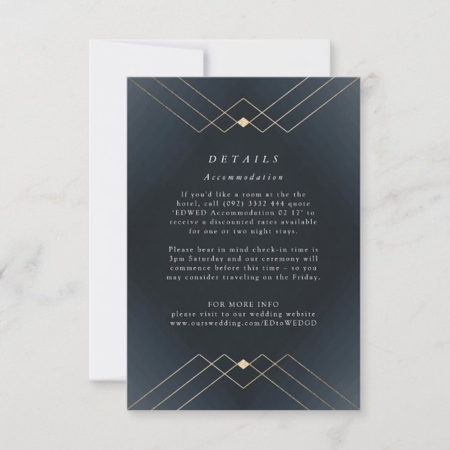 Gold Diamond Navy Geometric Deko Gatsby Wedding RSVP Karte (Vorderseite)