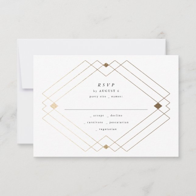 Gold Diamond Navy Geometric Deko Gatsby Wedding RSVP Karte (Vorderseite)